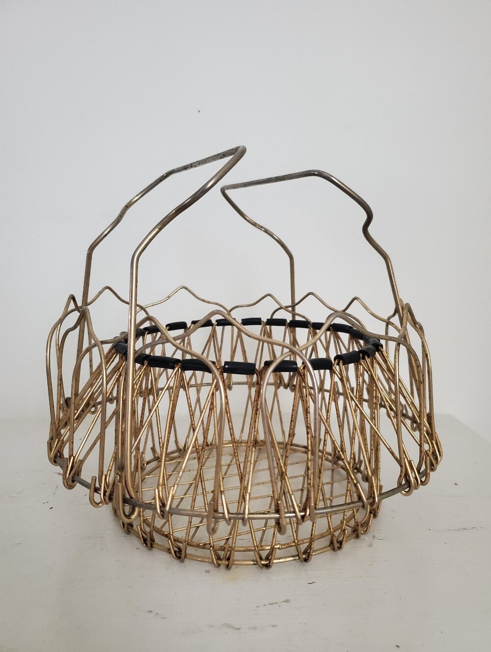 Mid Century Vintage French Folding Metal Wire Egg Collecting Basket
